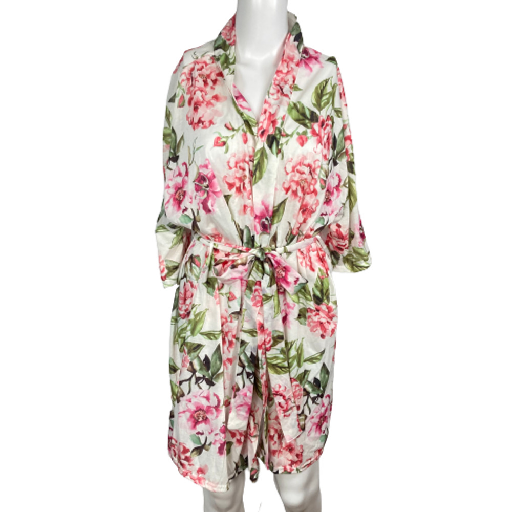 Show Me Your Mumu Robe Kimono Womens OS One Size White Pink Floral Belted Cardi